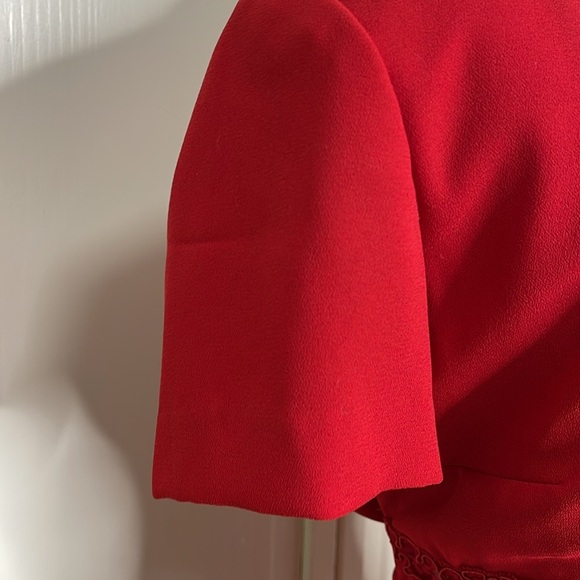 Donna Morgan Woman’s Petite Red Dress with Tie Belt Sz 6 Short Sleeve Lace - Picture 4 of 12